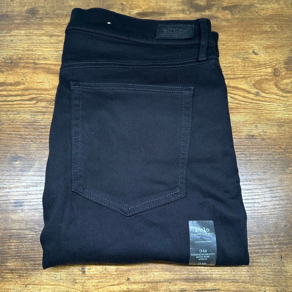 NEW Polo Ralph Lauren Tompkins Skinny High Rise Ankle Jeans Black 34R Womens
